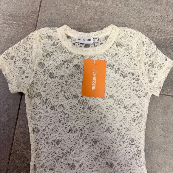 That’s So Fetch Claudia White Lace Mini Dress Slits Festival Round Neck XXS 0 - Picture 5 of 10